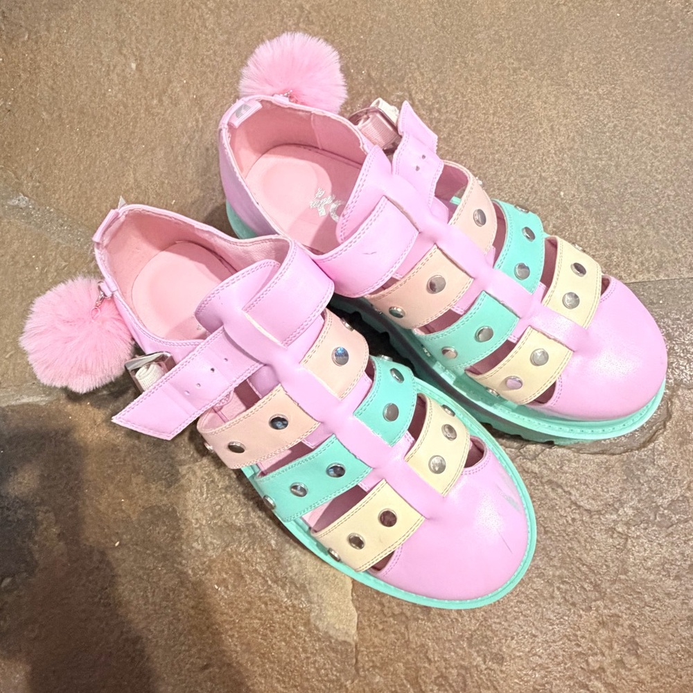 Koi Pastel Pink & Mint Pom-Accent Platform Sandals
